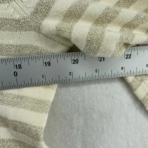 Charter Club Sweater Womens Sz PM Beige Gray Striped V-Neck Metallic Pullover - Picture 3 of 12